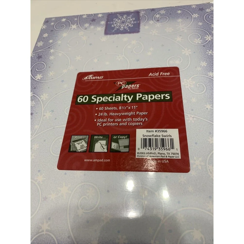 Ampad Pack Of 60 Specialty Papers Snowflakes & Swirls. NEW - Item #35966